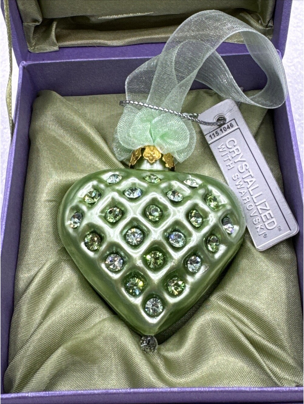 Swarovski Crystals Expressions From The Heart Green 2” Ornament 2003 Crystalized